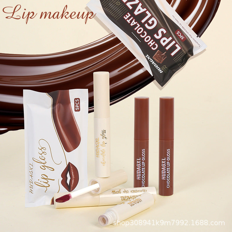 Velvet Kiss Chocolate Lip Glaze Set – 5 Luxury Shades