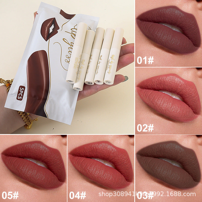 Velvet Kiss Chocolate Lip Glaze Set – 5 Luxury Shades