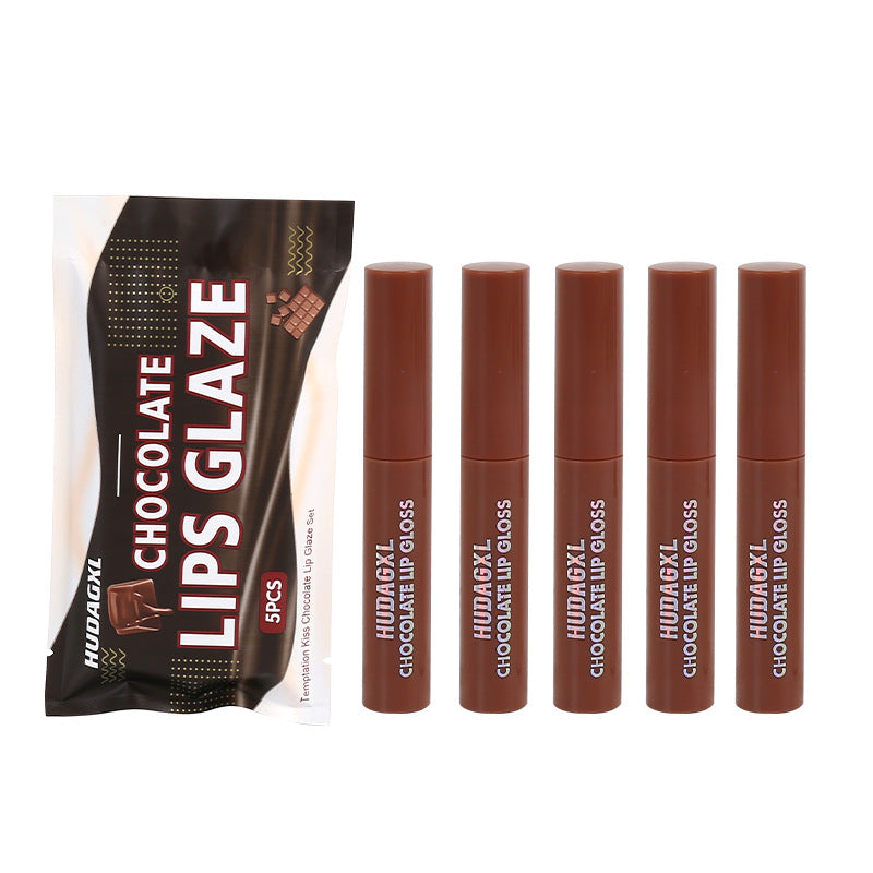 Velvet Kiss Chocolate Lip Glaze Set – 5 Luxury Shades